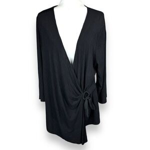 Alex Evenings Wrap Top Womens‎ Plus Size 2X Black Draped Cocktail Flowy Y2K USA